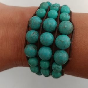 Chan Luu Brown Leather and Turquoise Bracelet